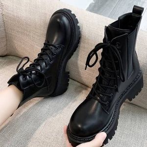 Forever 21 black leather combat booties